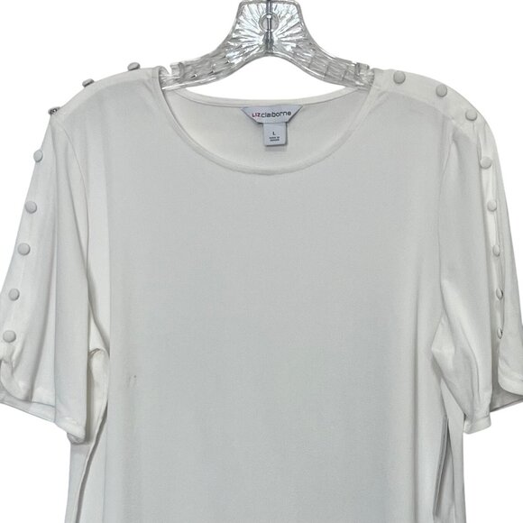 Liz Claiborne Button Accent Short Sleeve Shirt Womens Large White New - Picture 3 of 8